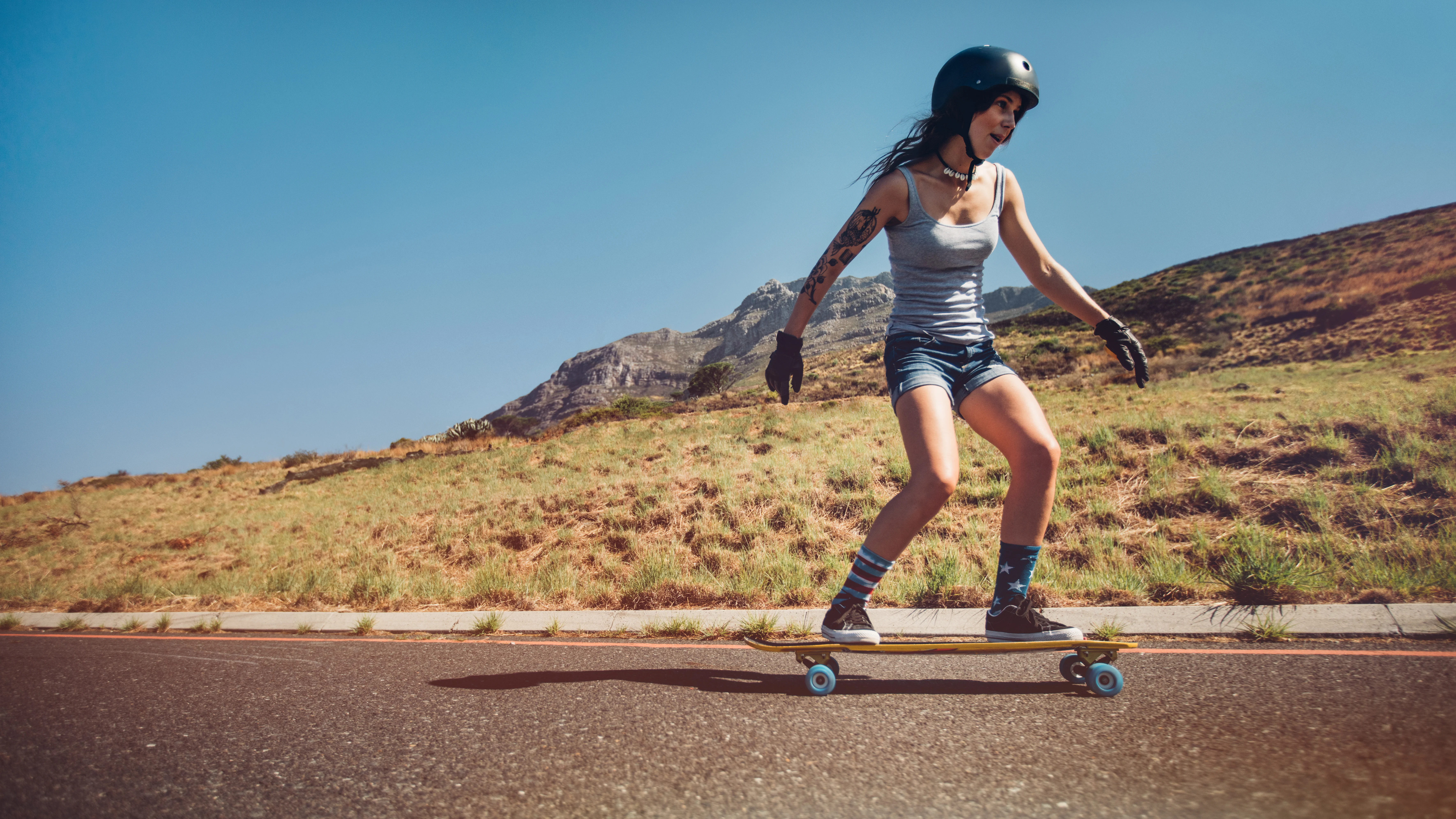 Woman skateboarding