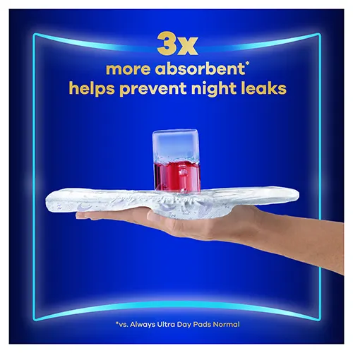 3x more absorbent, Always Ultra Pads Ultimate Night (Size 6) with wings help prevent night leaks