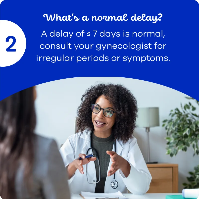 Female doctor explaining what is considered as a normal period delay