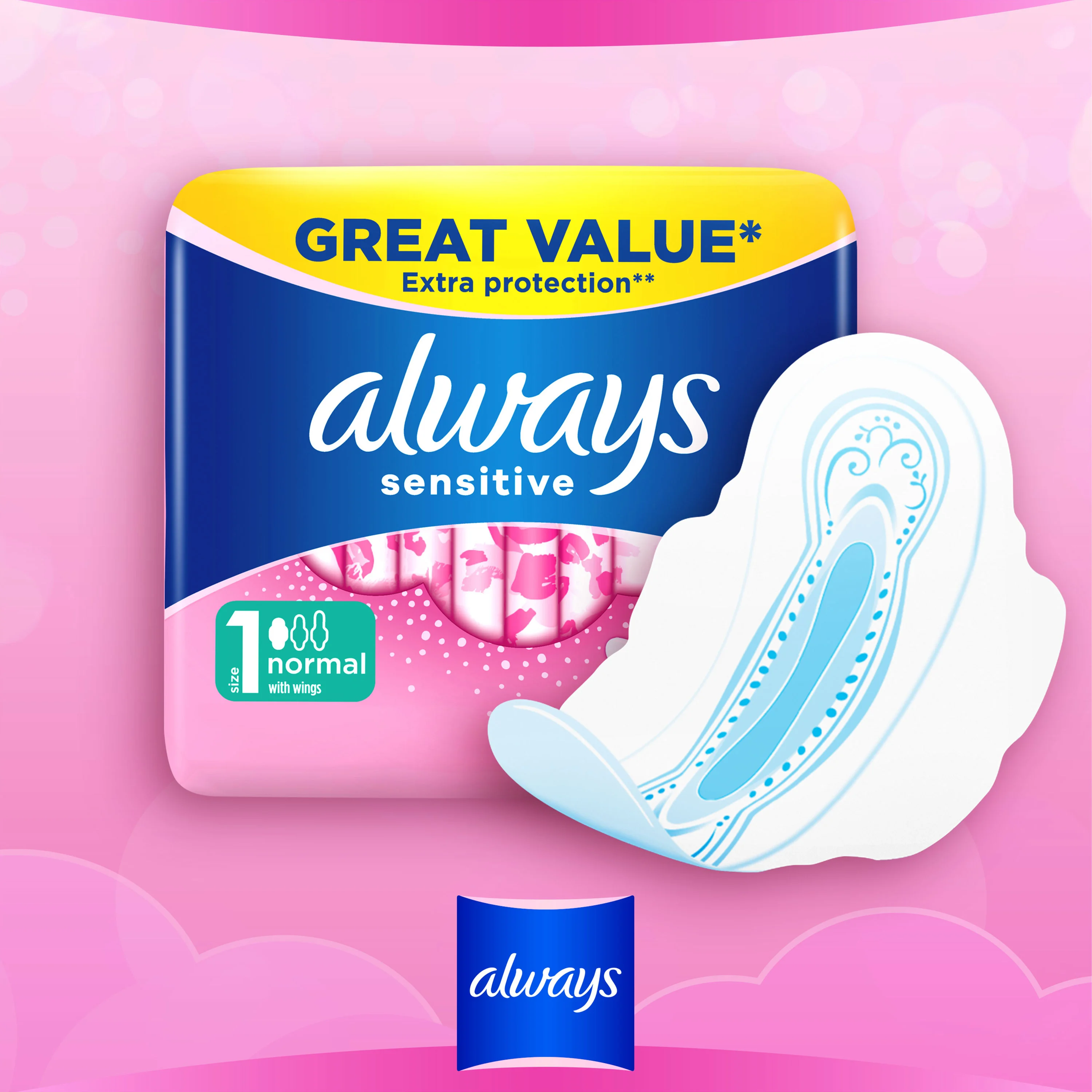 Always Sensitive Ultra Normal (Size 1) sanitary pads with wings