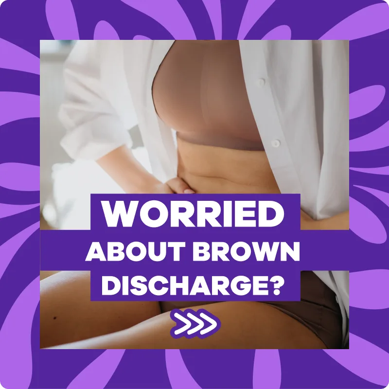 Woman holding her belly worried about brown discharge