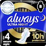 Always Ultra Secure Night Extra Sanitary Pads With Wings 8 ct (old)