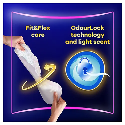 OdourLock technology neutralises odours, and a light scent that help you feel fresh and clean during your period