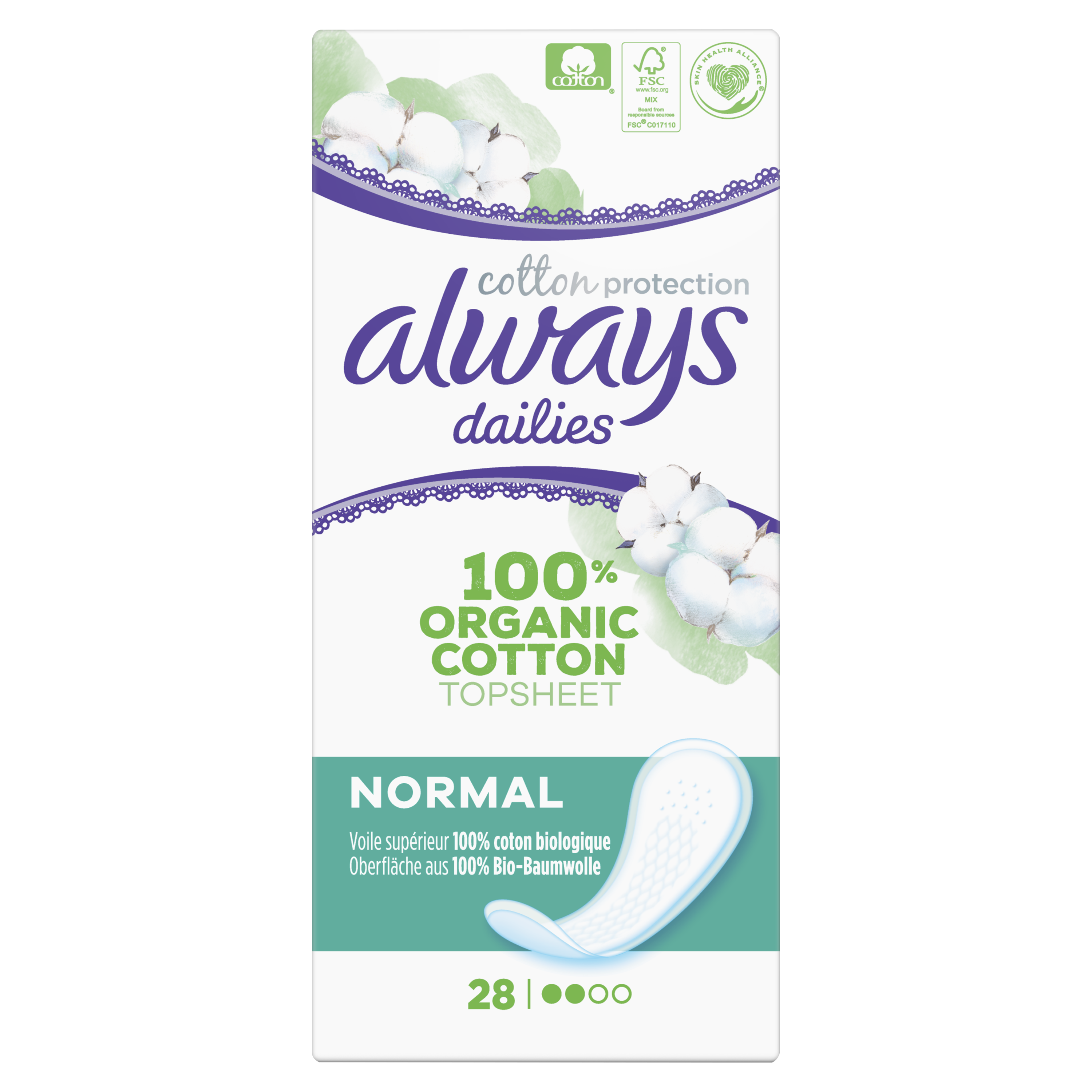 Always Dailies Cotton Protection Normal Organic Pantyliners Always