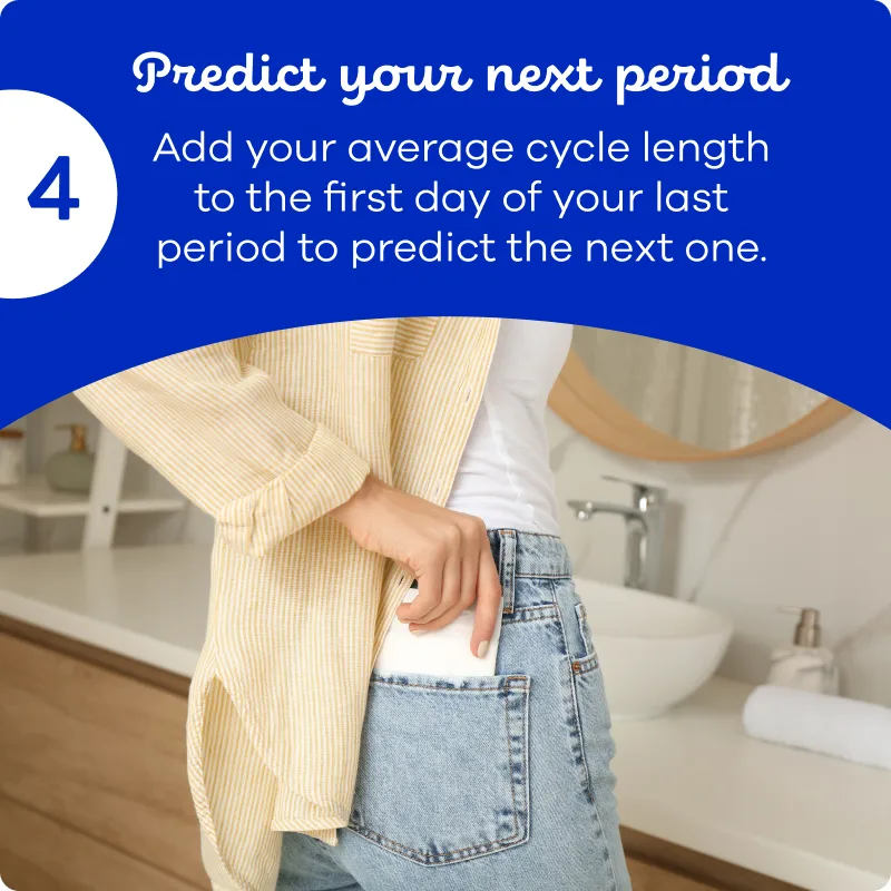 A hand inserting a smartphone in a pocket with writing predict your next period