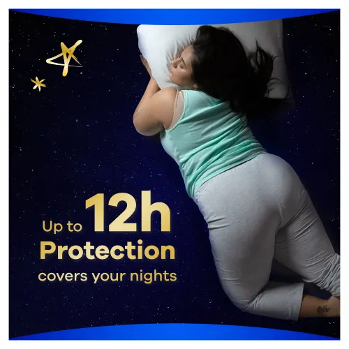 Up to 12h protections covers your nights with Always Ultra Secure Night Extra sanitary pads with wings