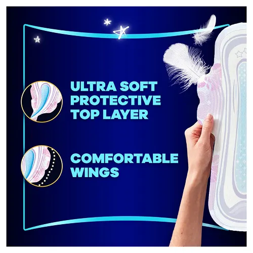 Hand pouring liquid from test tube on the pad with text "Up to 10h protection and comfort".
