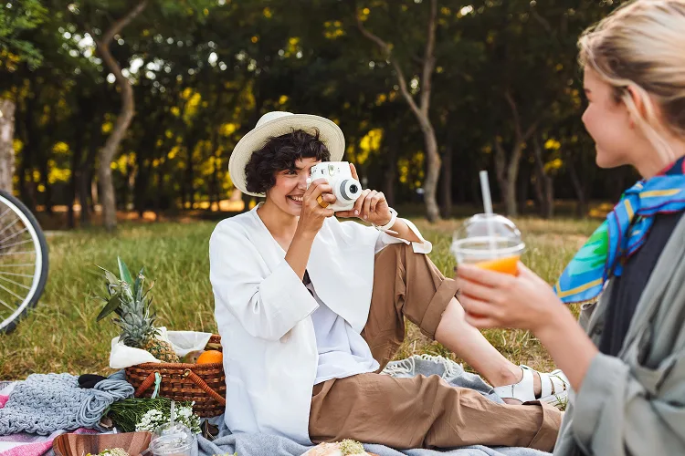Two women having picnic
