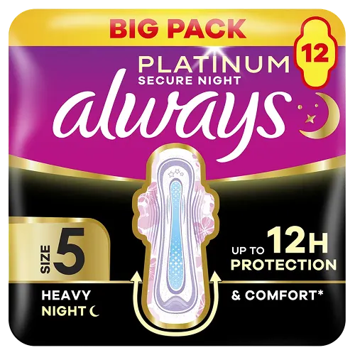 Always Platinum Secure Night Extra (Size 5) Sanitary Pads With Wings