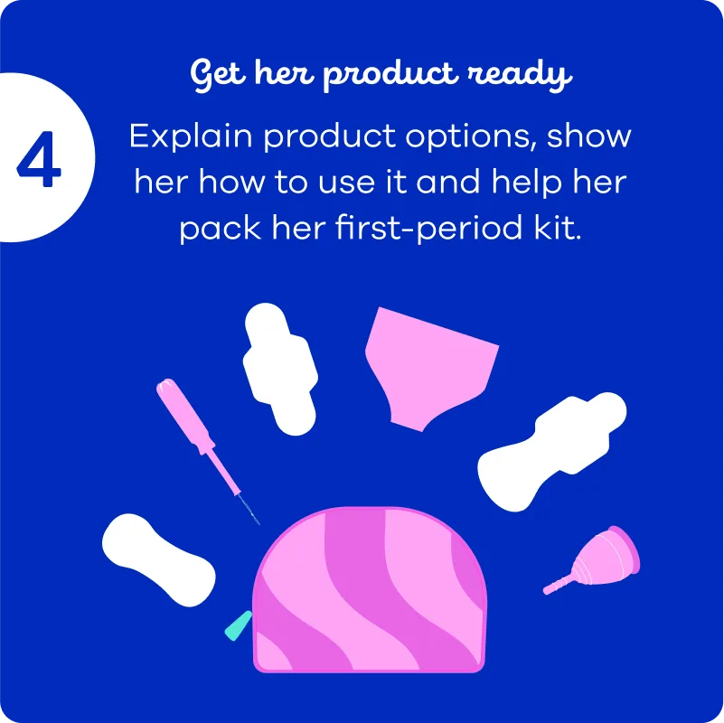 Explain the period product options and show her how to use them