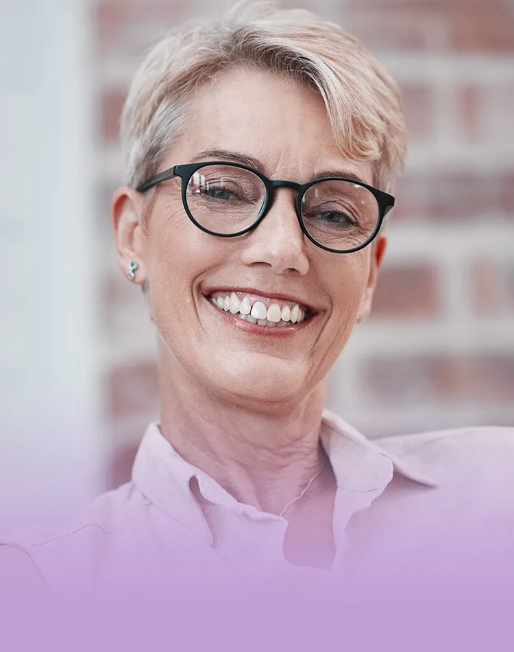 Smiling middle-aged woman with glasses