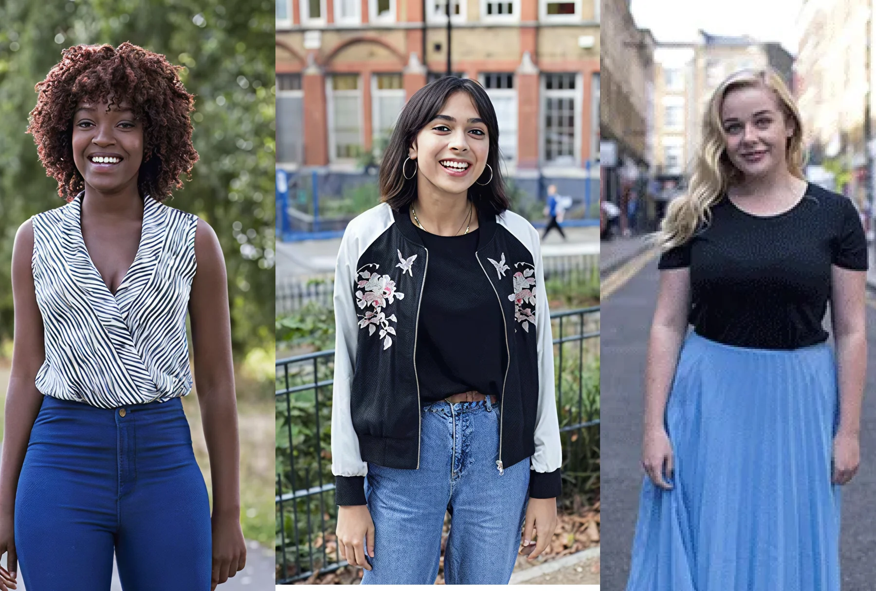 Portraits of women standing in the street