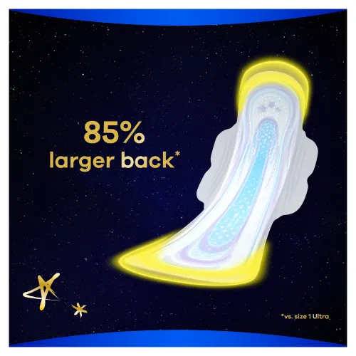 85% larger back than Always Ultra Normal (Size 1) sanitary pad for all-around night coverage
