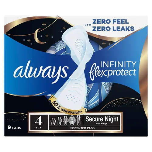 Always Infinity FlexProtect Night Extra (Size 4) period pads with wings
