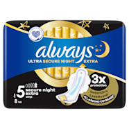 Always Ultra Secure Night Extra Size 5 Pads With Wings Always