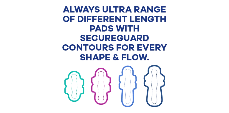ALWAYS ULTRA RANGE OF DIFFERENT LENGTH PADS WITH SECUREGUARD CONTOURS FOR EVERY SHAPE & FLOW.