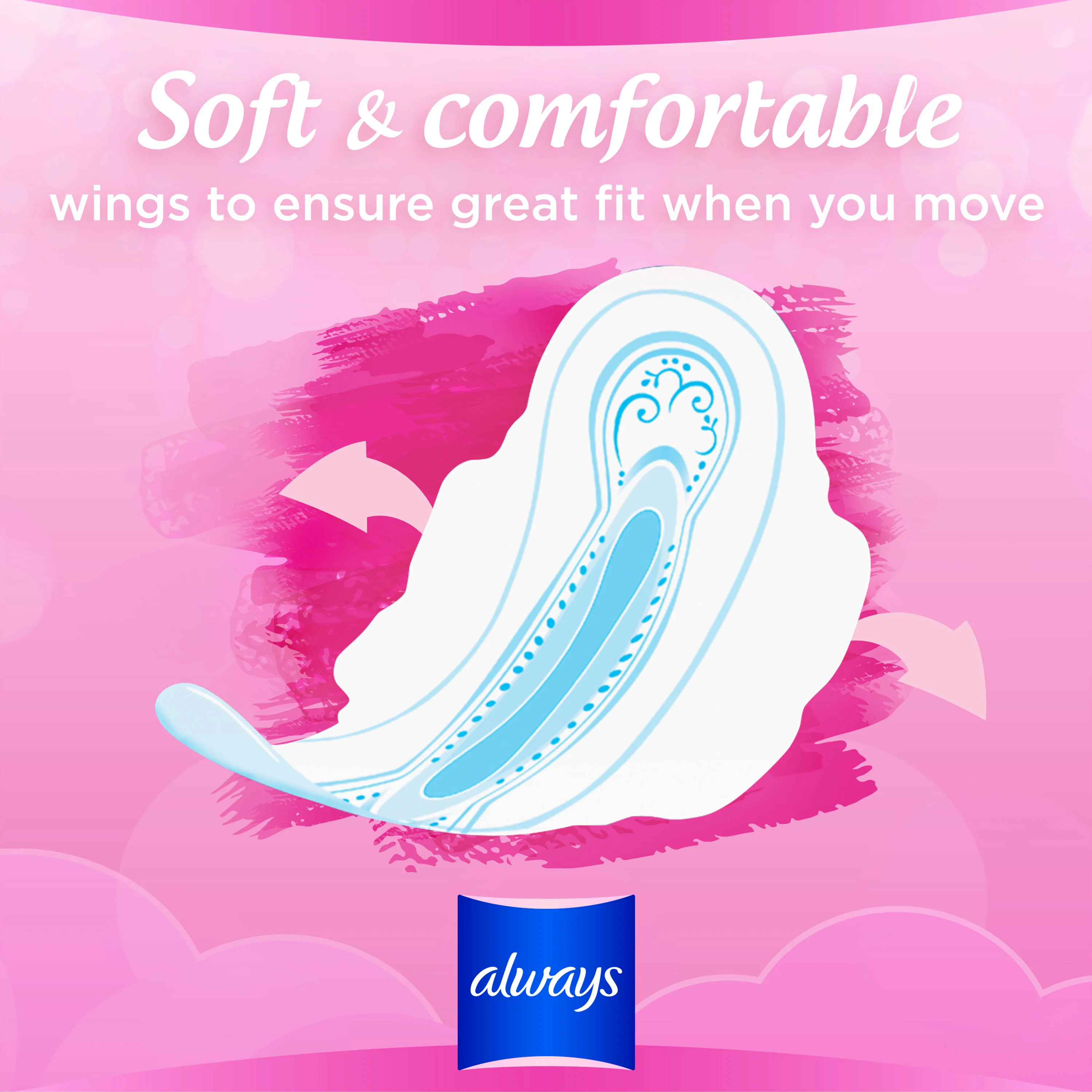 Soft and comfortable wings of Always Sensitive sanitary pad to ensure great fit when you move