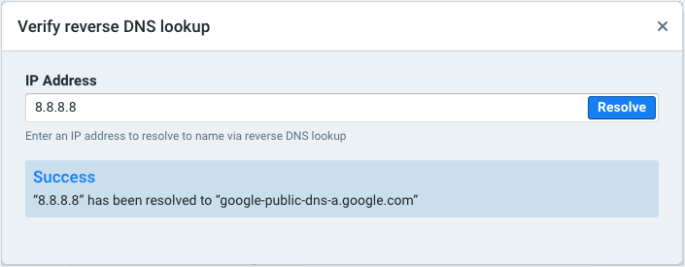 Verify reverse DNS lookup
