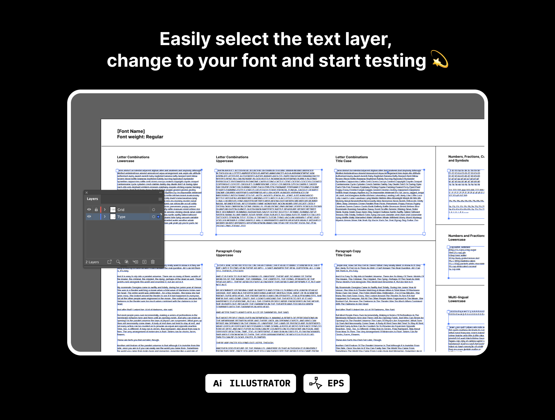 Type Testing Template: easy to use AI and EPS file
