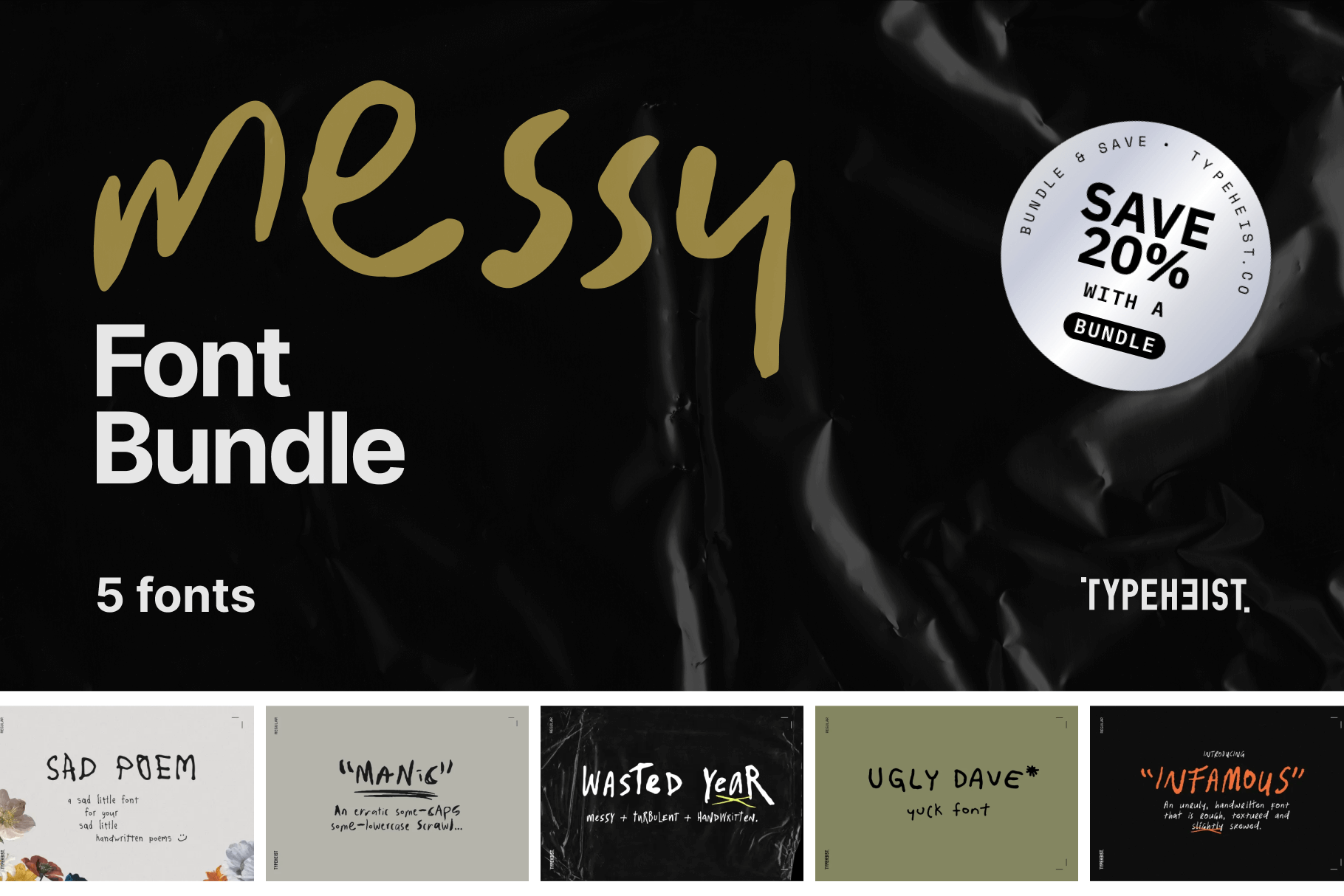 Messy Font Bundle: 5 messy handwriting fonts, in a bundle!