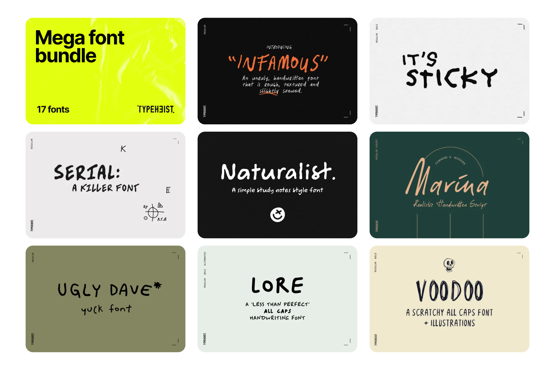 Mega Font Bundle 2023: A mega bundle of 17 TYPEHEIST handwritten fonts