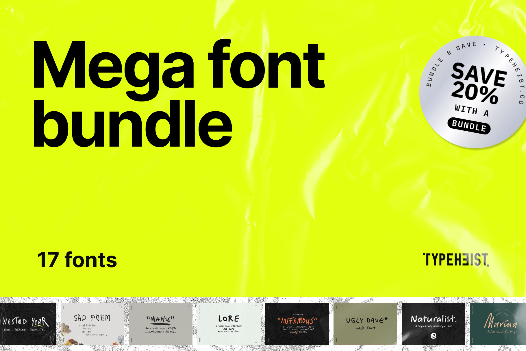 Mega Font Bundle 2023: A mega bundle of 17 TYPEHEIST handwritten fonts