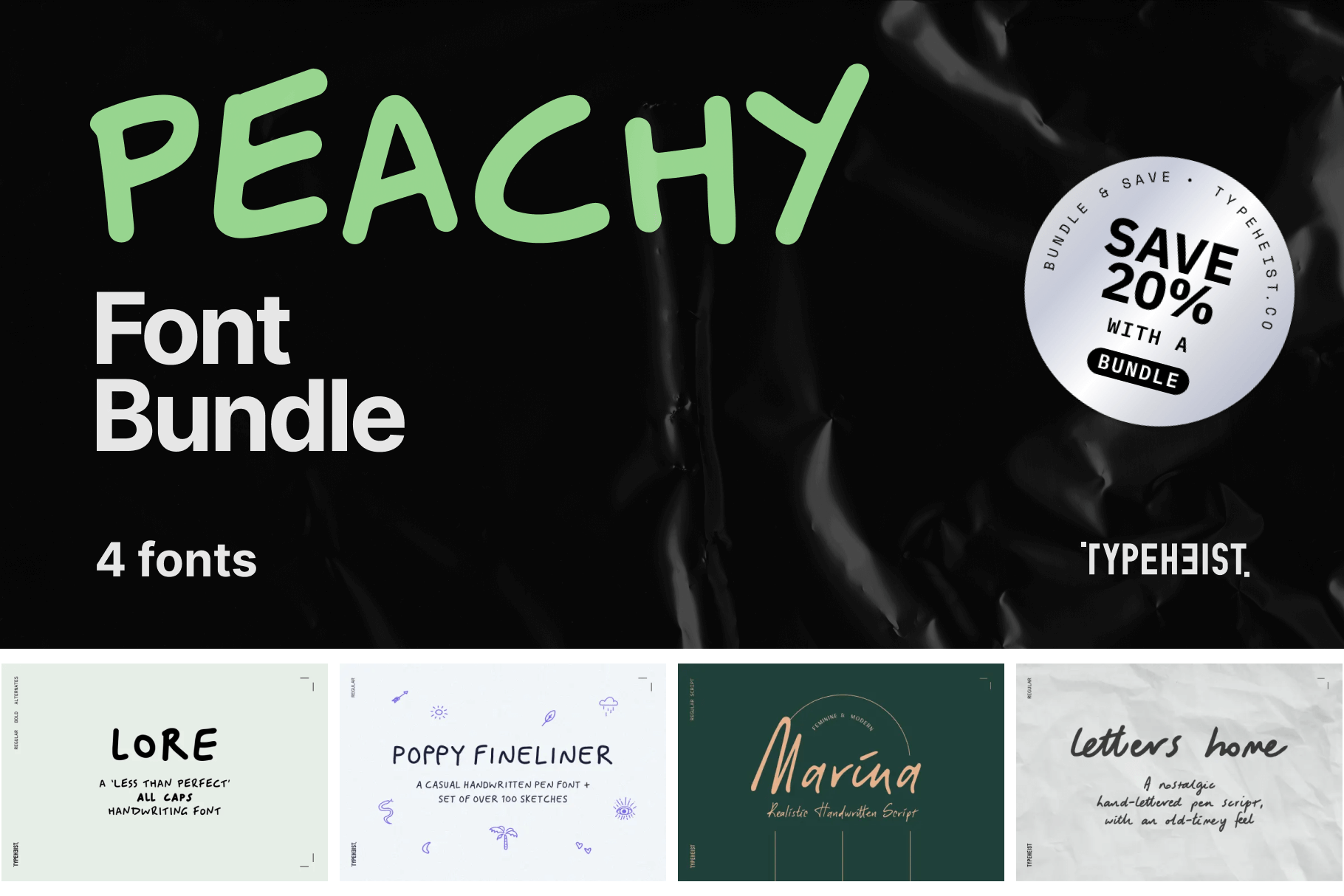 Peachy Font Bundle: 4 cute and casual handwriting fonts, in a bundle!