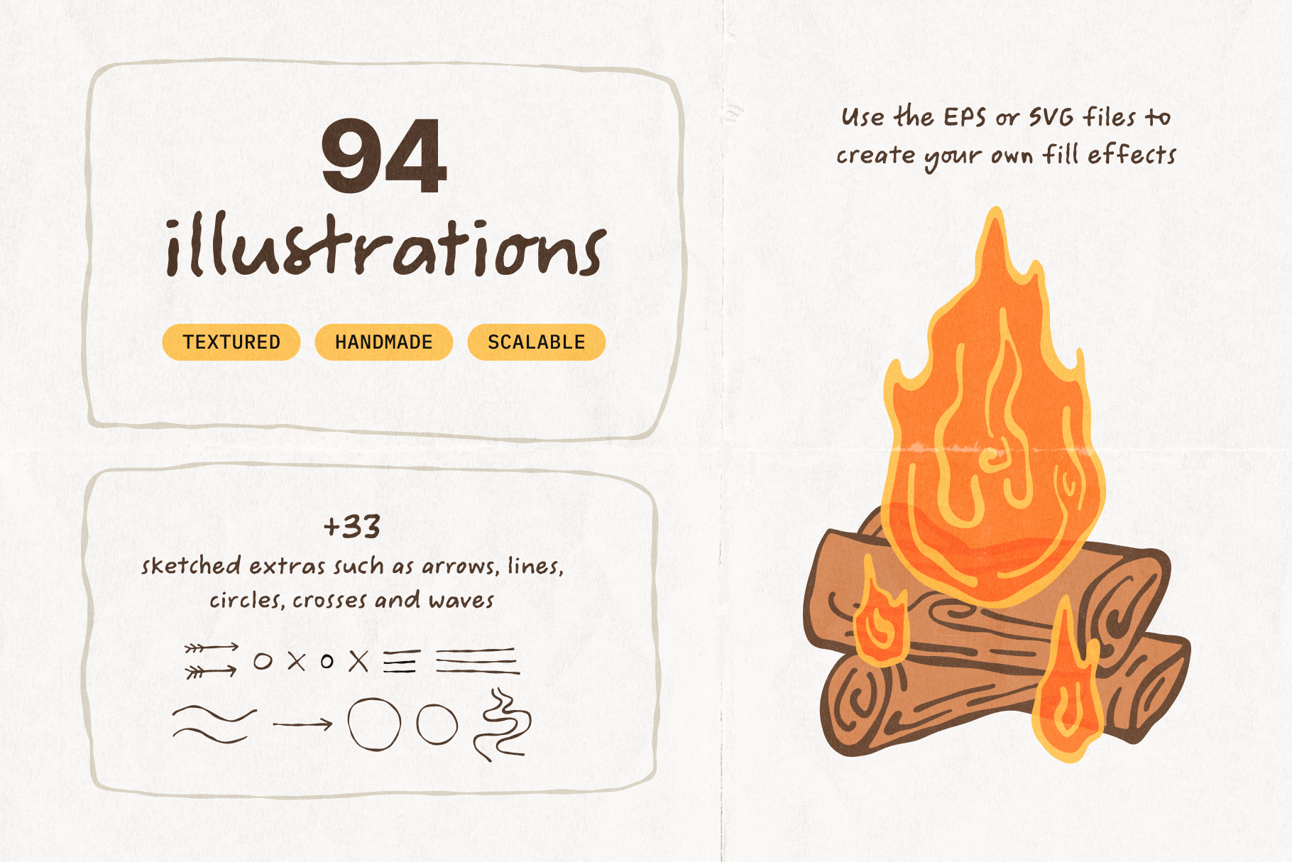 The Camping & Outdoors Illustration Collection: 94 handmade illustrations of plants, animals, outdoors, adventure, nature and more.