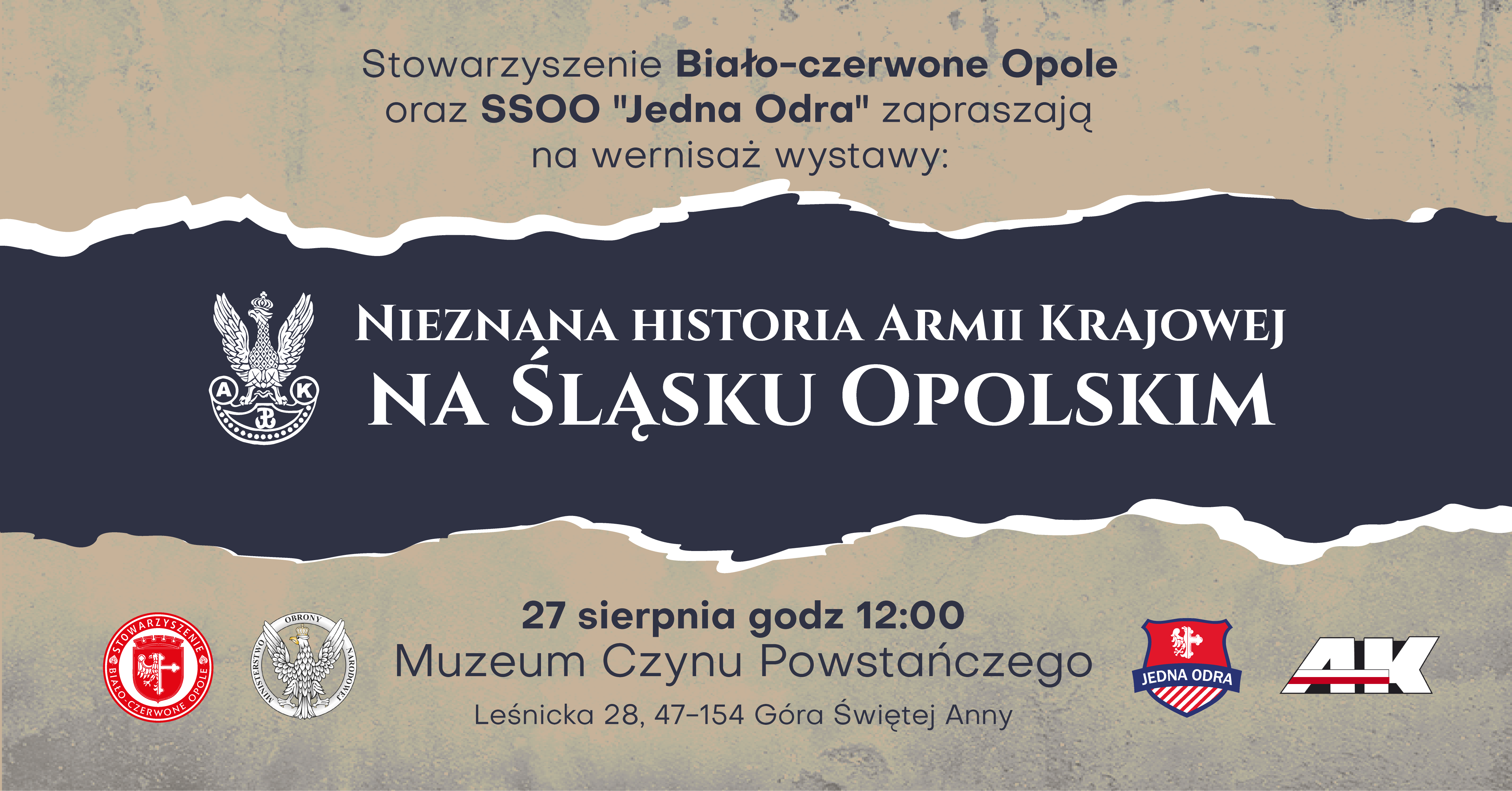 Zaproszenie na wernisaż wystawy pt. "Nieznana historia Armii Krajowej na Śląsku Opolskim"