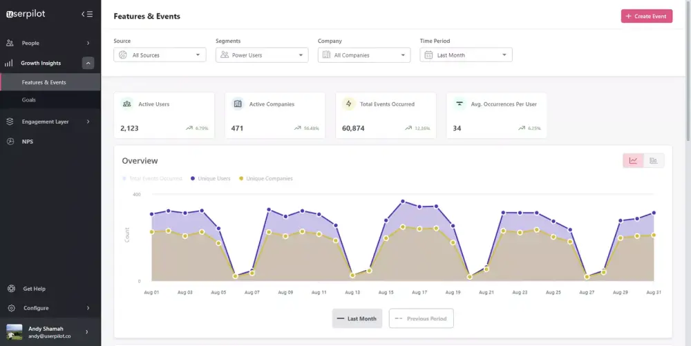 User Pilot Usage Analytics