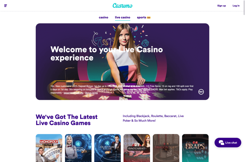 Casumo live casino page