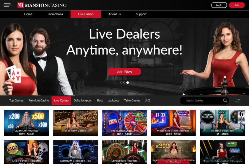 Mansion Casino live games page