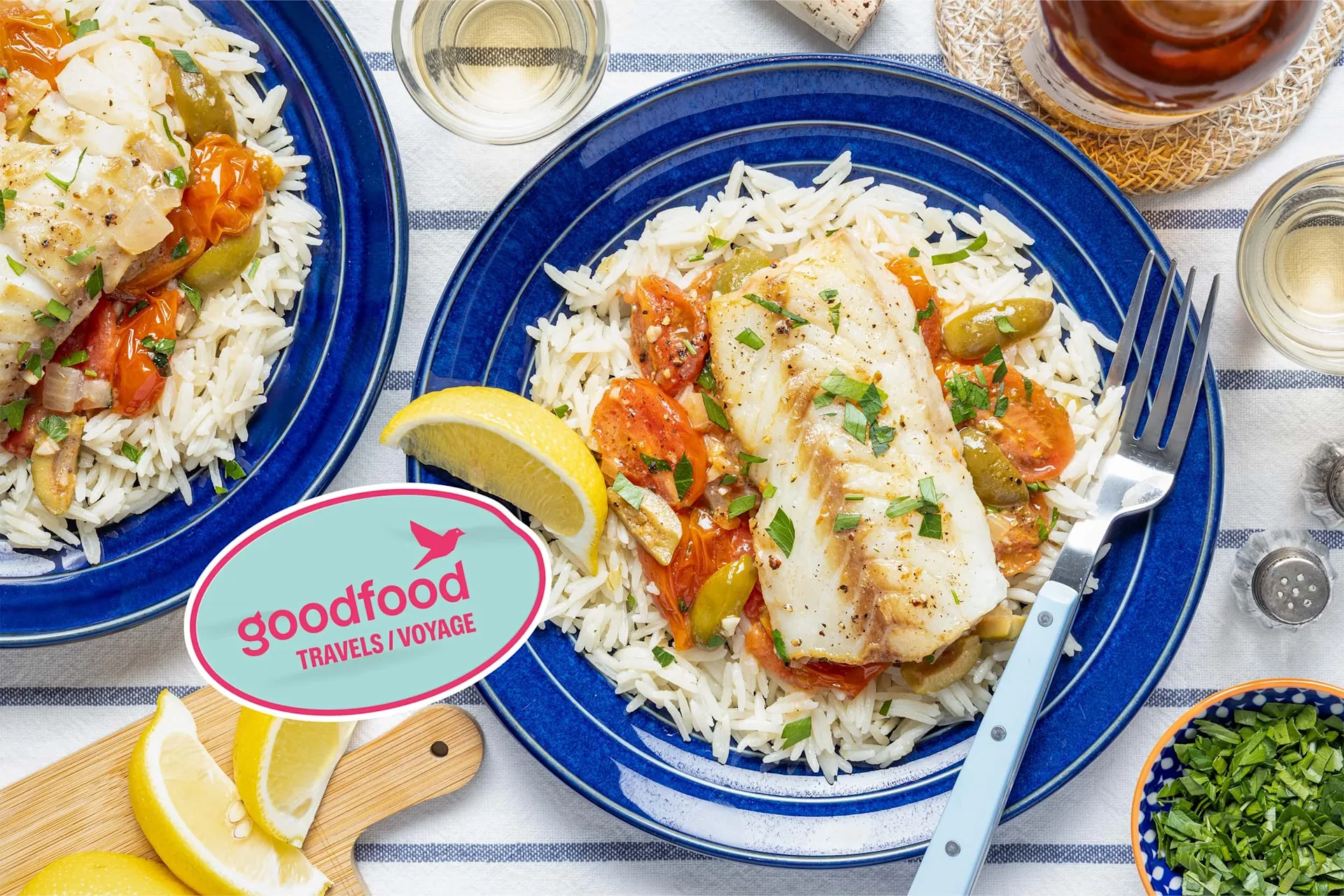 W564-CL -23-French Collab Cod with Tomatoes, Olives, and Capers with Golden Onion Rice
