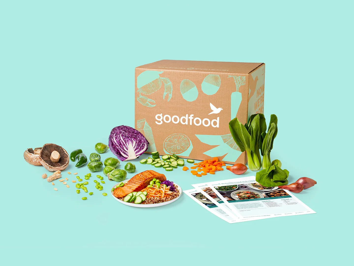 Goodfood Box & contents Fish plate with space for slider