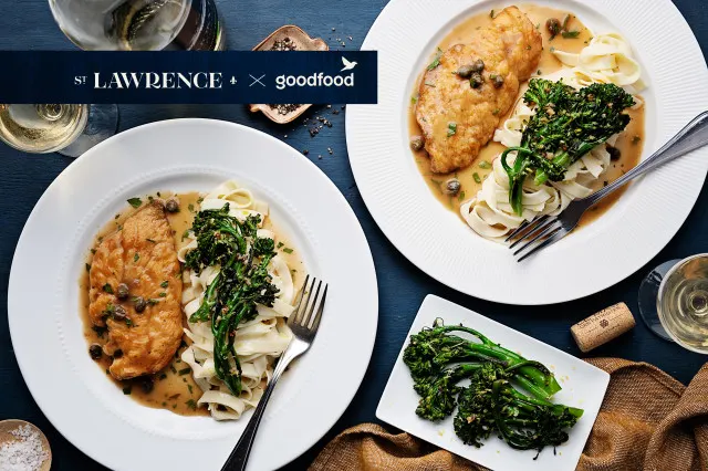 Lemony Chicken Piccata with Fresh Fettuccine & Garlic-Roasted Broccolini - St.Lawrence