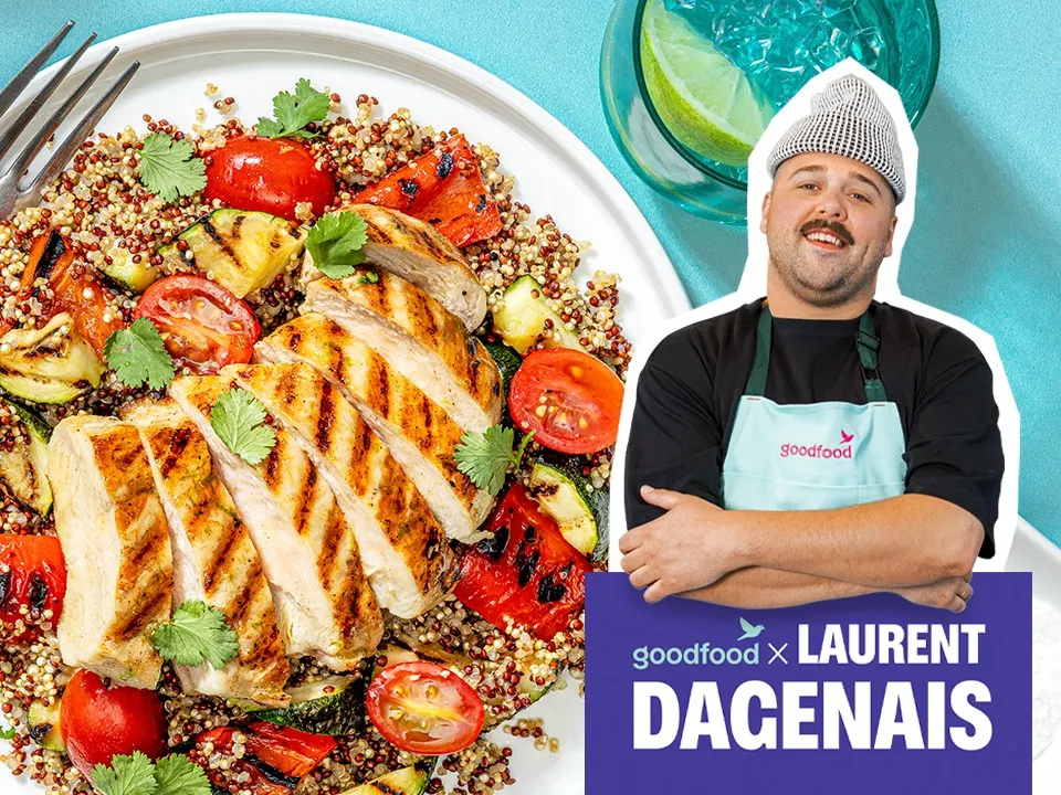 Laurent Dagenais Poitrines de poulet BBQ miel-lime avec légumes grillés et quinoa