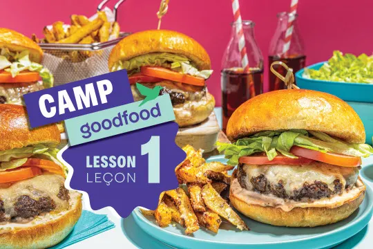 Camp Goodfood - Lesson 1. Cheeseburger with Mac Sauce Lettuce, Tomato & Cheese Dusted Fries