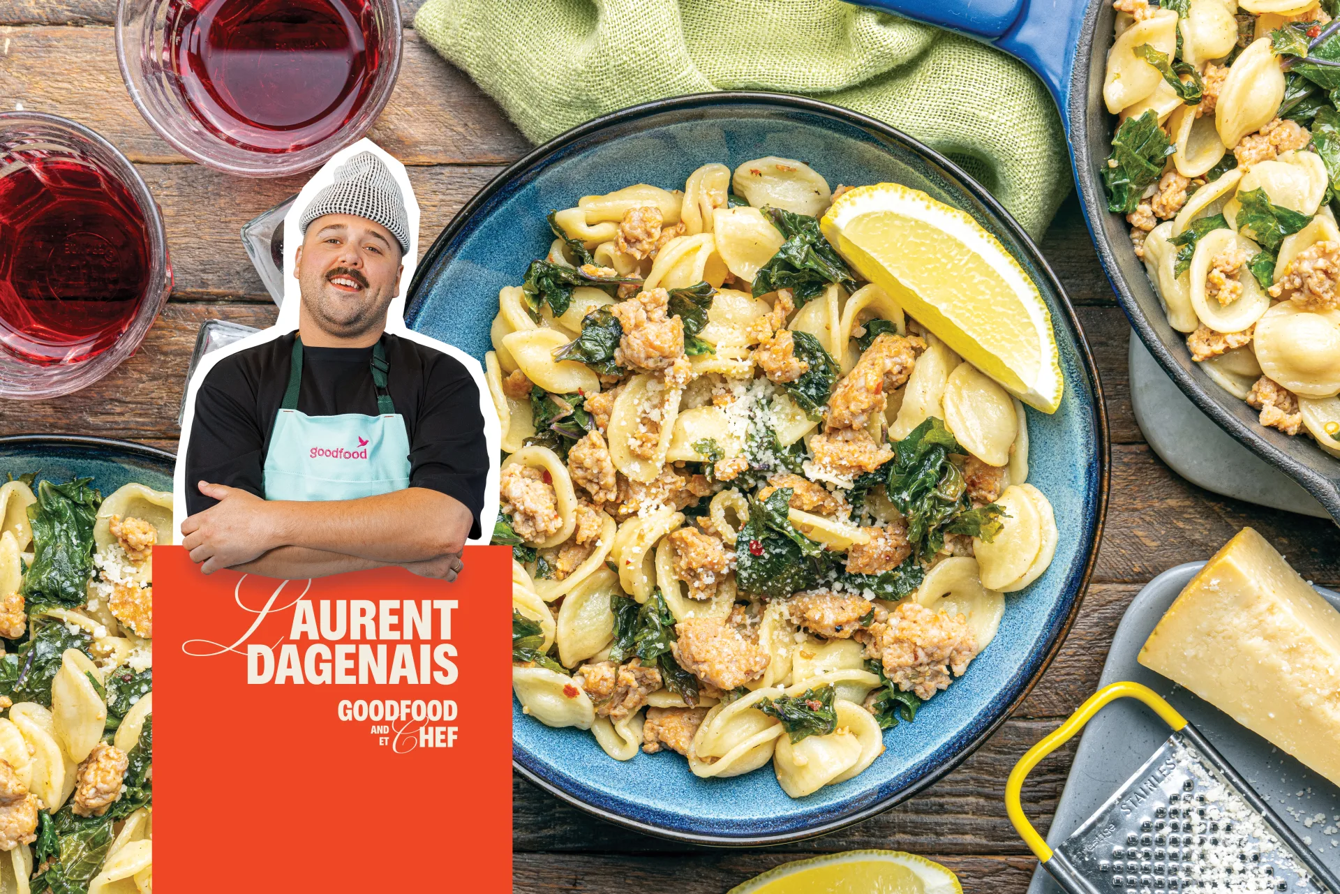 Sausage & Kale Orecchiette with Parmigiano Reggiano Laurent Dagenais Goodfood and Chef