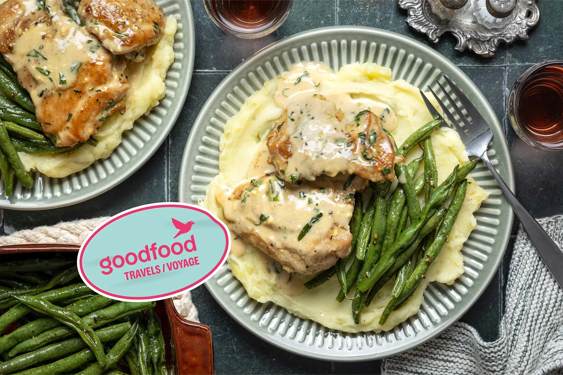 Chicken in Grainy Mustard Sauce with Mashed Potatoes and Green beans