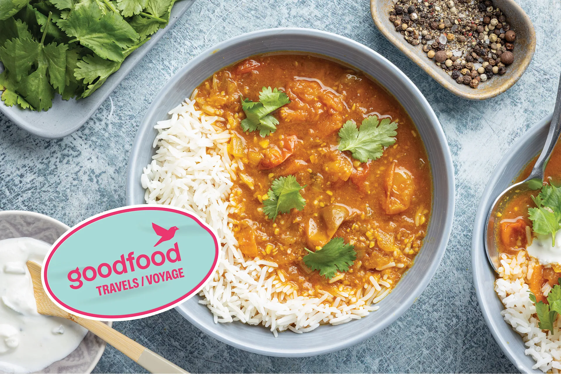 GF Travels India W574 One-Pot-Tomato-Rasam-with-Basmati,-Cilantro-&-Cooling-Raita