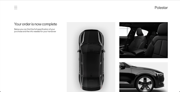 Skärmdump av leverans summerings-sidan för Polestar.com.