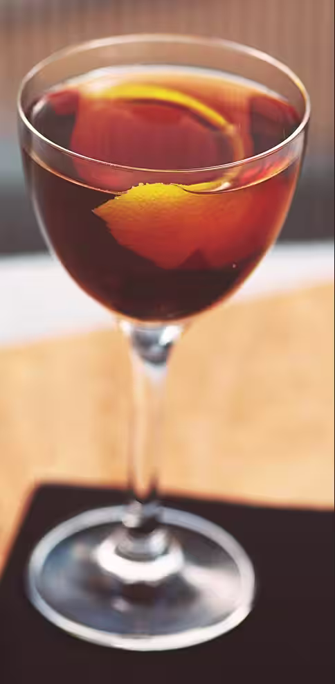 A glass of Bulleit Rye Manhattan