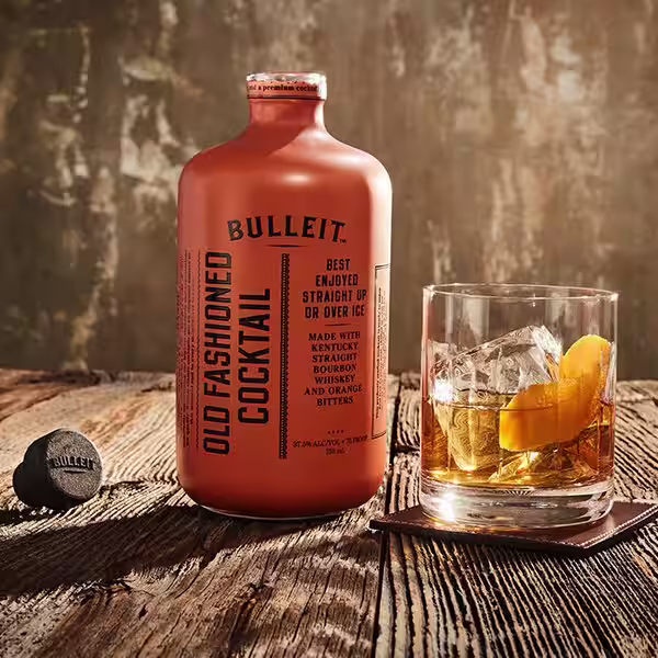 A glass of Bulleit Whiskey Old Fashioned. Click to find our recipe for Old Fashioned