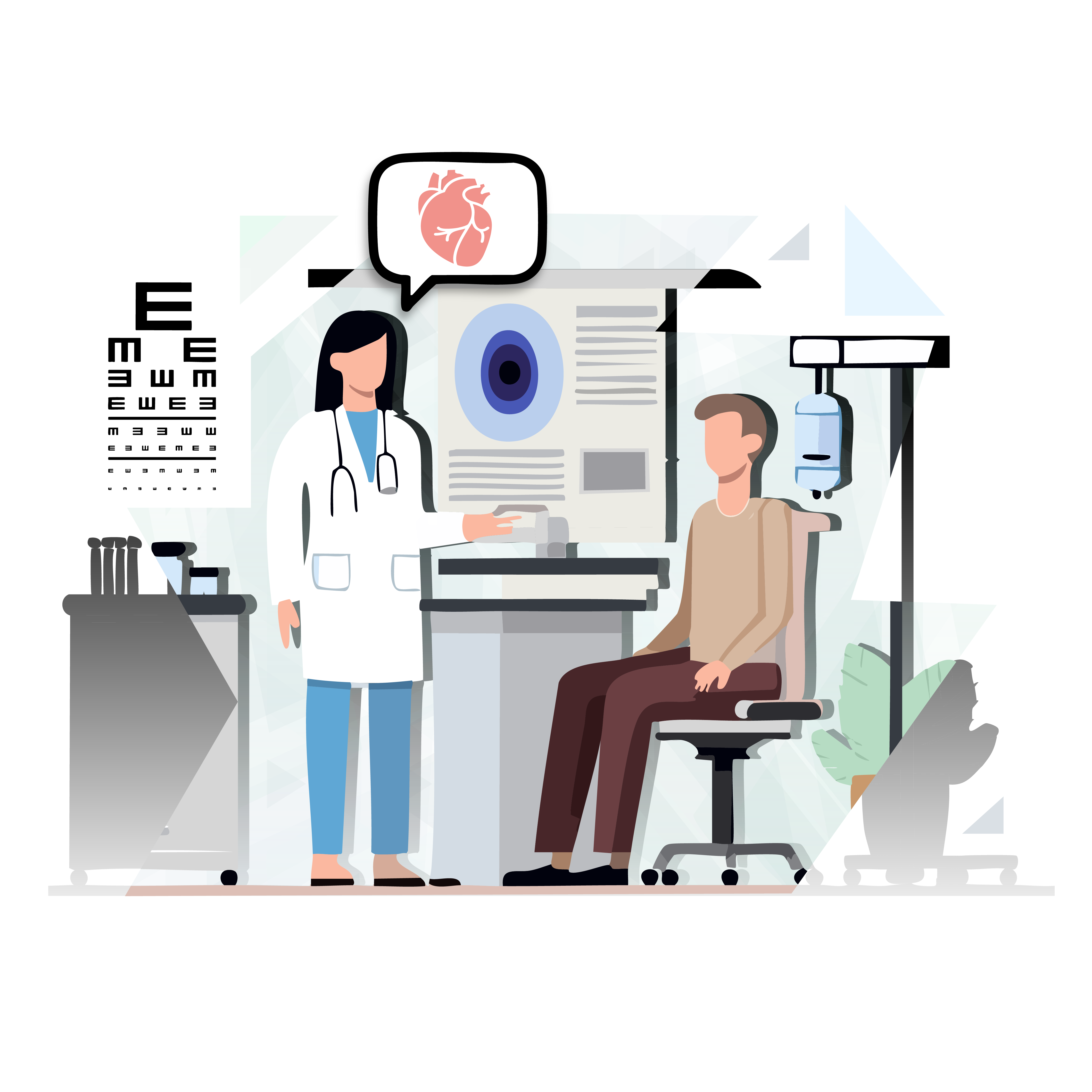 Eye doctor explaining heart health to a patient