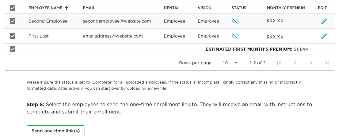 Employee enrollment screenshot 1