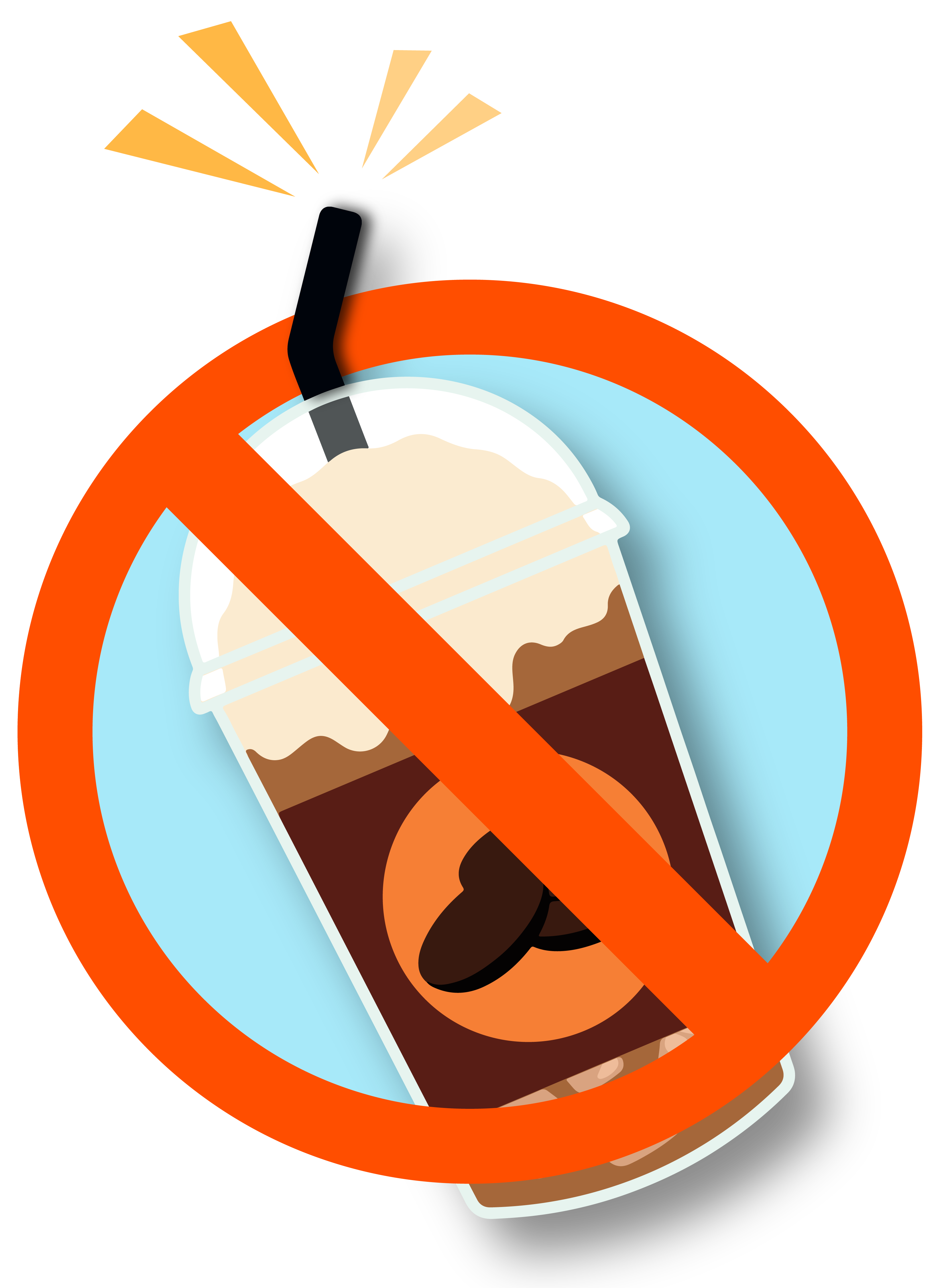 Illustration of a coffee drink with a straw crossed out to indicate not to use a straw after tooth removal. 