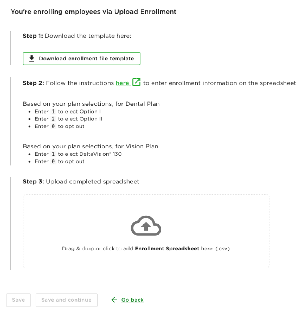 Employment enrollment screenshot