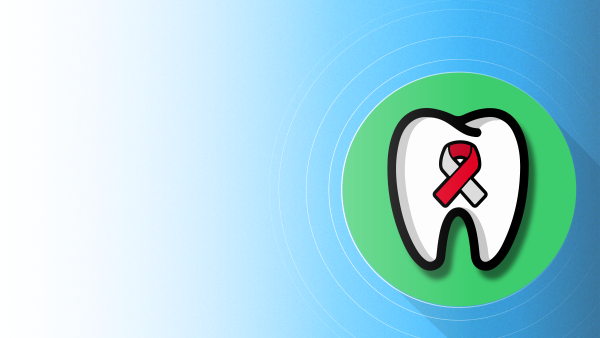Illustration of a tooth with the red and white ribbon representing oral cancer ></a></div><div class=
