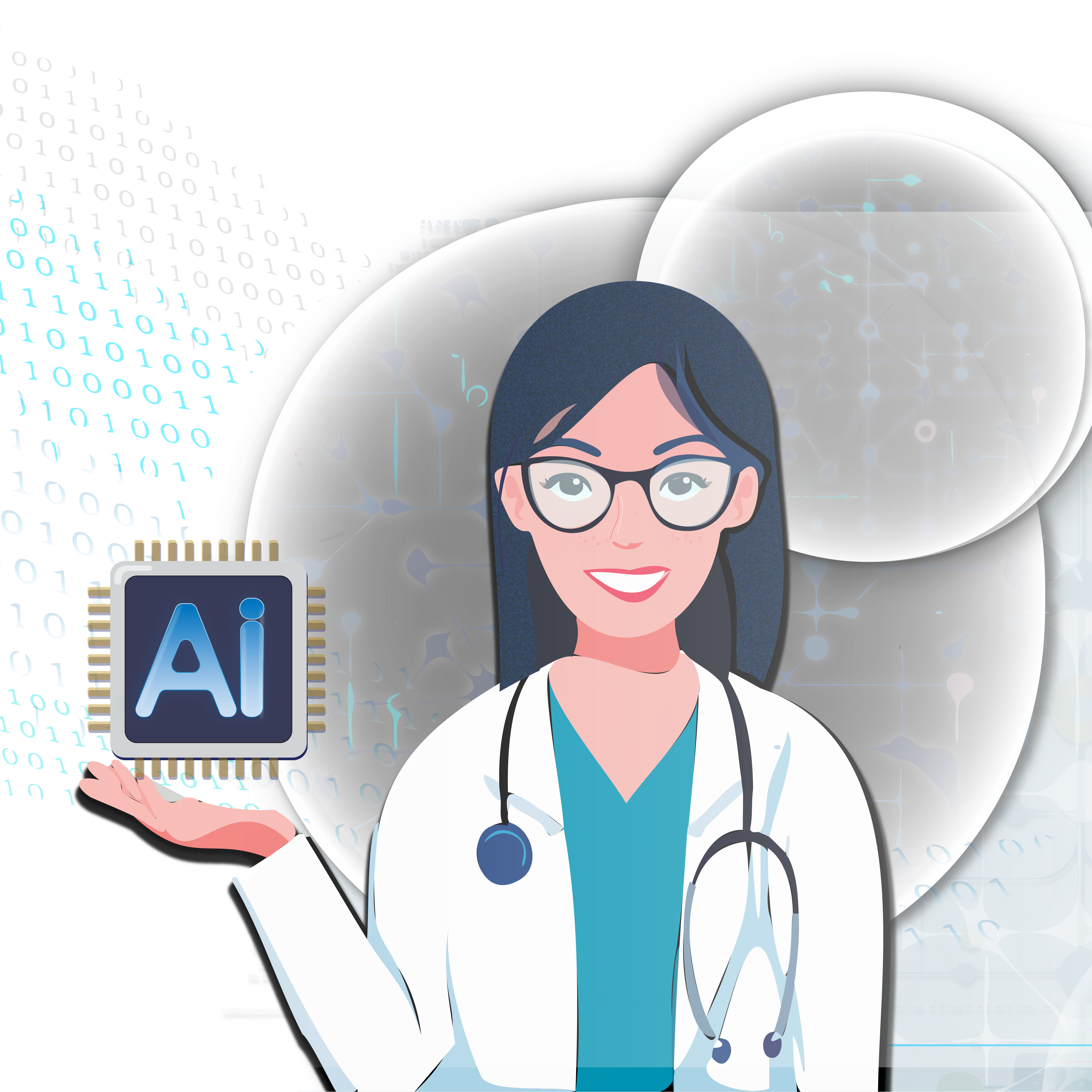 Eye doctor holds screen labeled "AI"