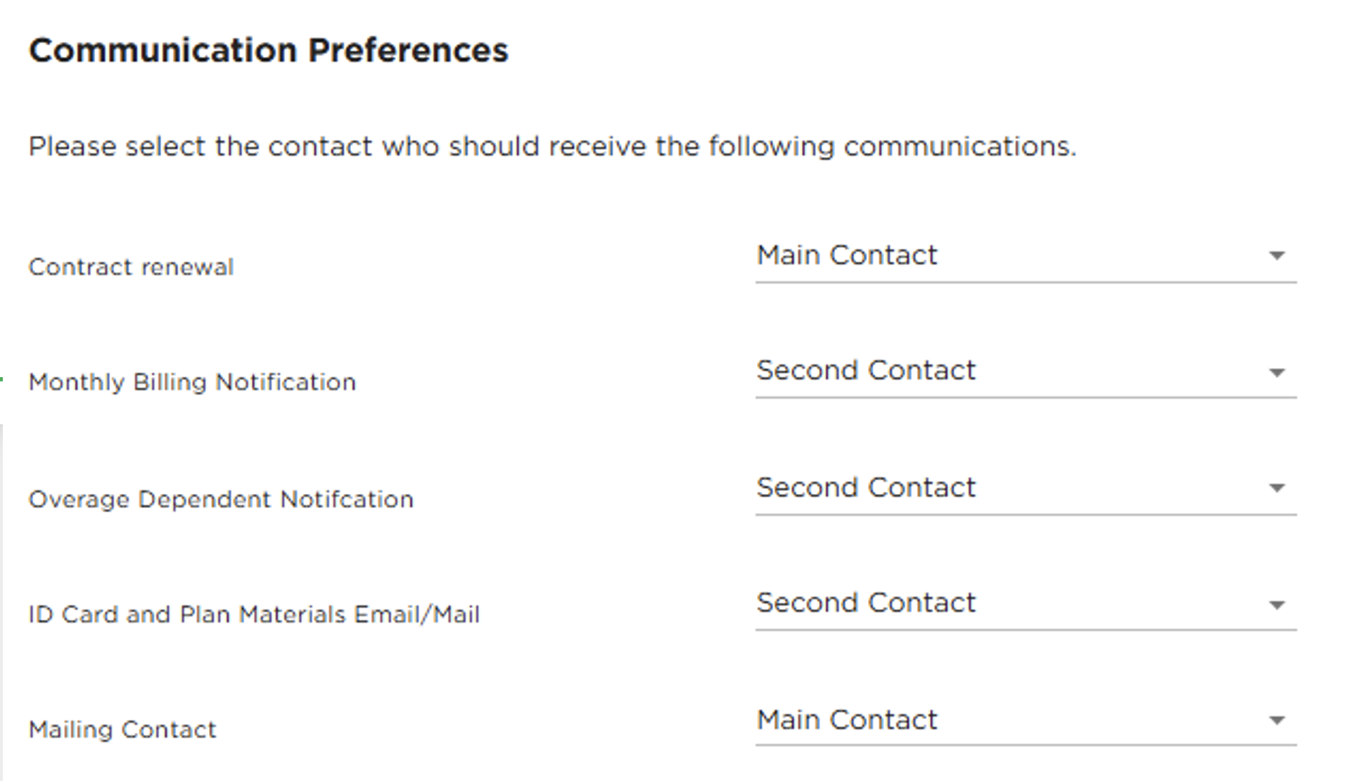 Communications preferences screenshot